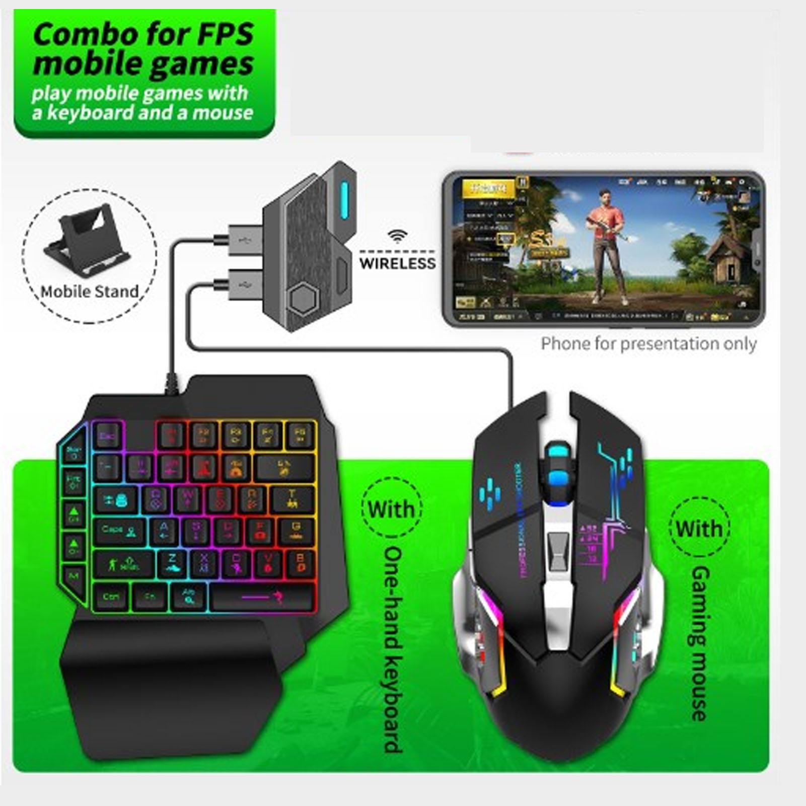 키보드 마우스 변환기 세트 반응형 한 손 키보드 마우스 - Gaming Accessories For Phone 리뷰 및 가격